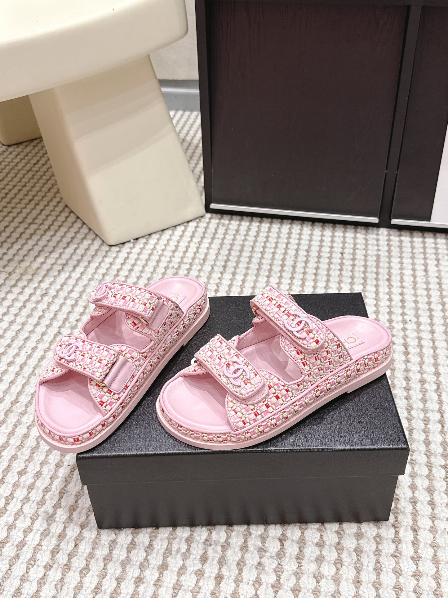 Chanel 2026 Leather Raffia Strap Sandal