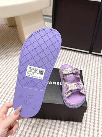 CC 26s Sandals Purple Beige Leather Raffia 632395