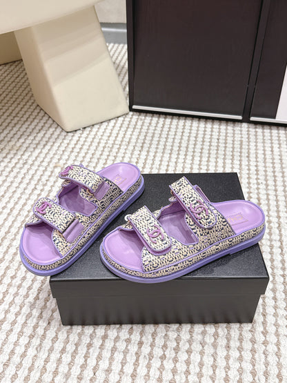 Chanel 2026 Leather Raffia Strap Sandal