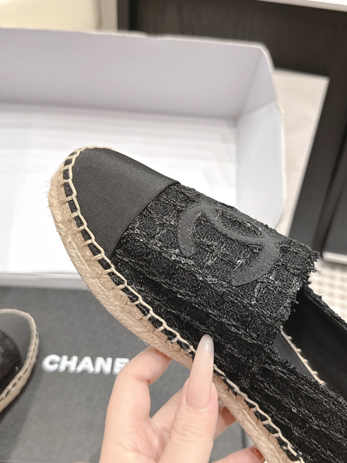 CC 26s Slip Ons Navy Blue Tweed Patent Calfskin