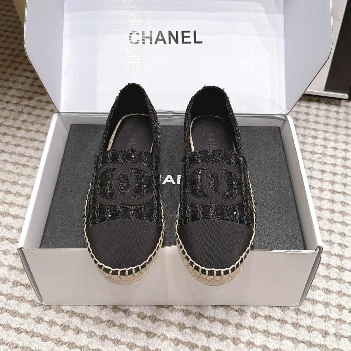 CC 26s Slip Ons Navy Blue Tweed Patent Calfskin