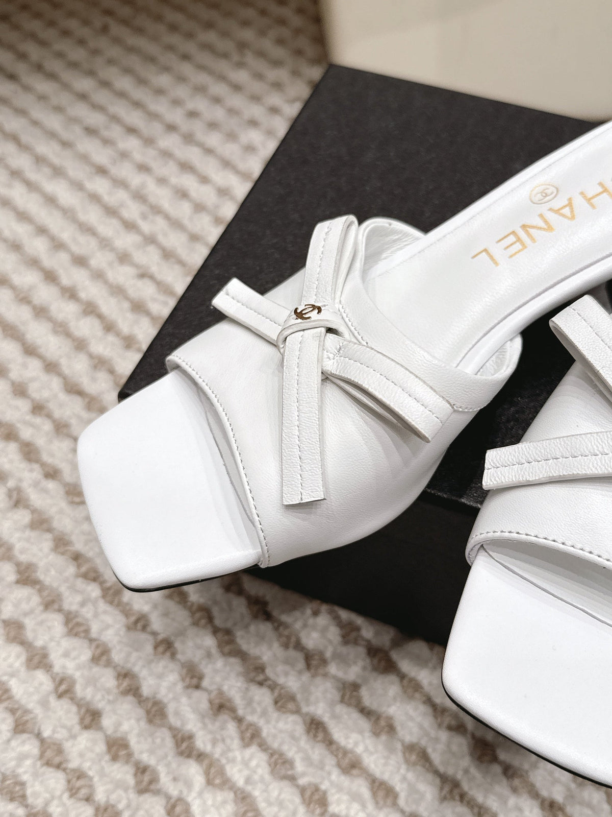CC 26S Square Toe High Heel Sandals White Calfskin