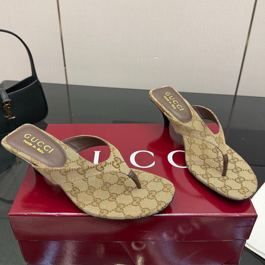 Gucci 2026 Vittoria Thong Sandals 55mm Canvas Leather 726151