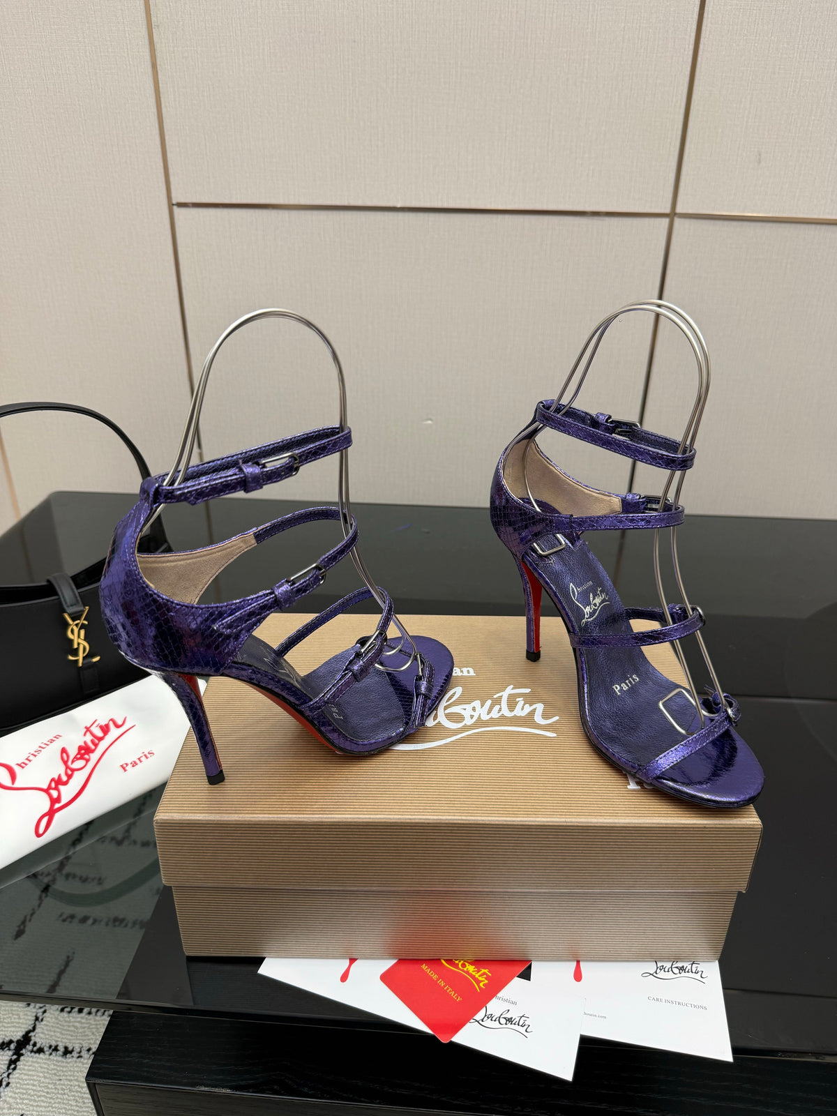 Christian Louboutin Loubigirl Spikes 100mm Sandal Grained PatentLeather 828167