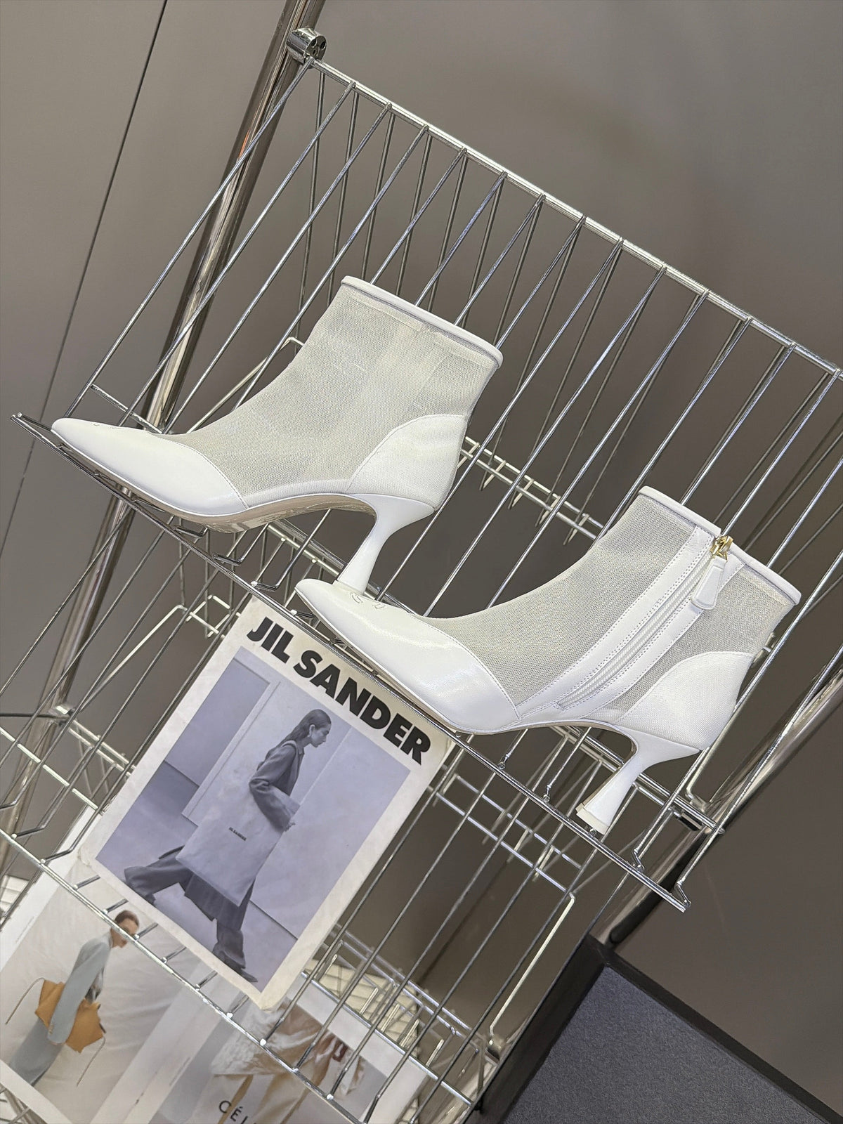 CC 26S Pointed Ankle Boots 5cm White Mesh Leather 113927