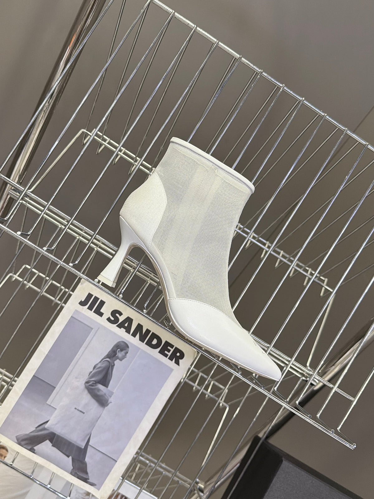 CC 26S Pointed Ankle Boots 5cm White Mesh Leather 113927