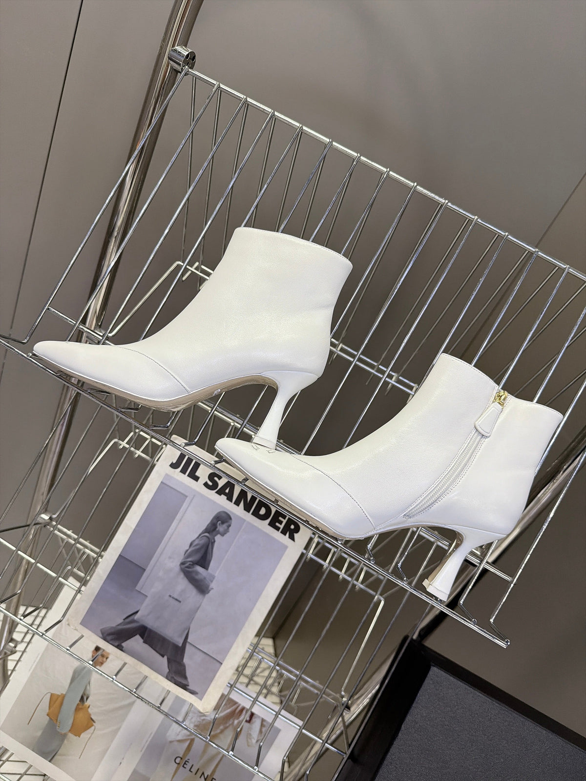 CC 26S Pointed Ankle Boots 5cm White Smooth Leather 113932