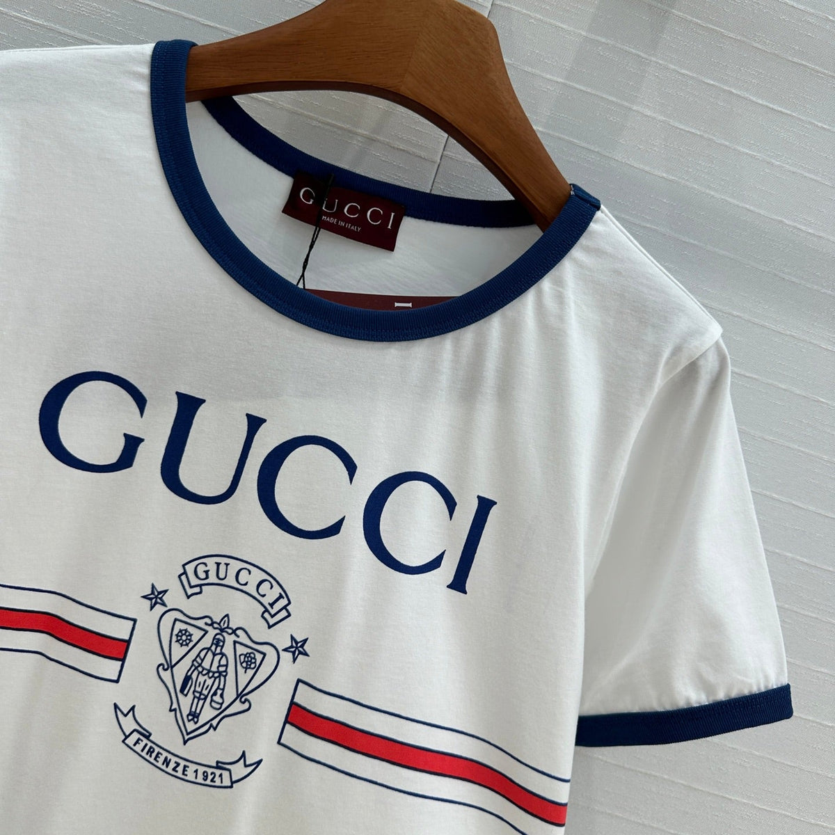 Gucci 25 Blue Letter Short-sleeved T-shirt White Cotton