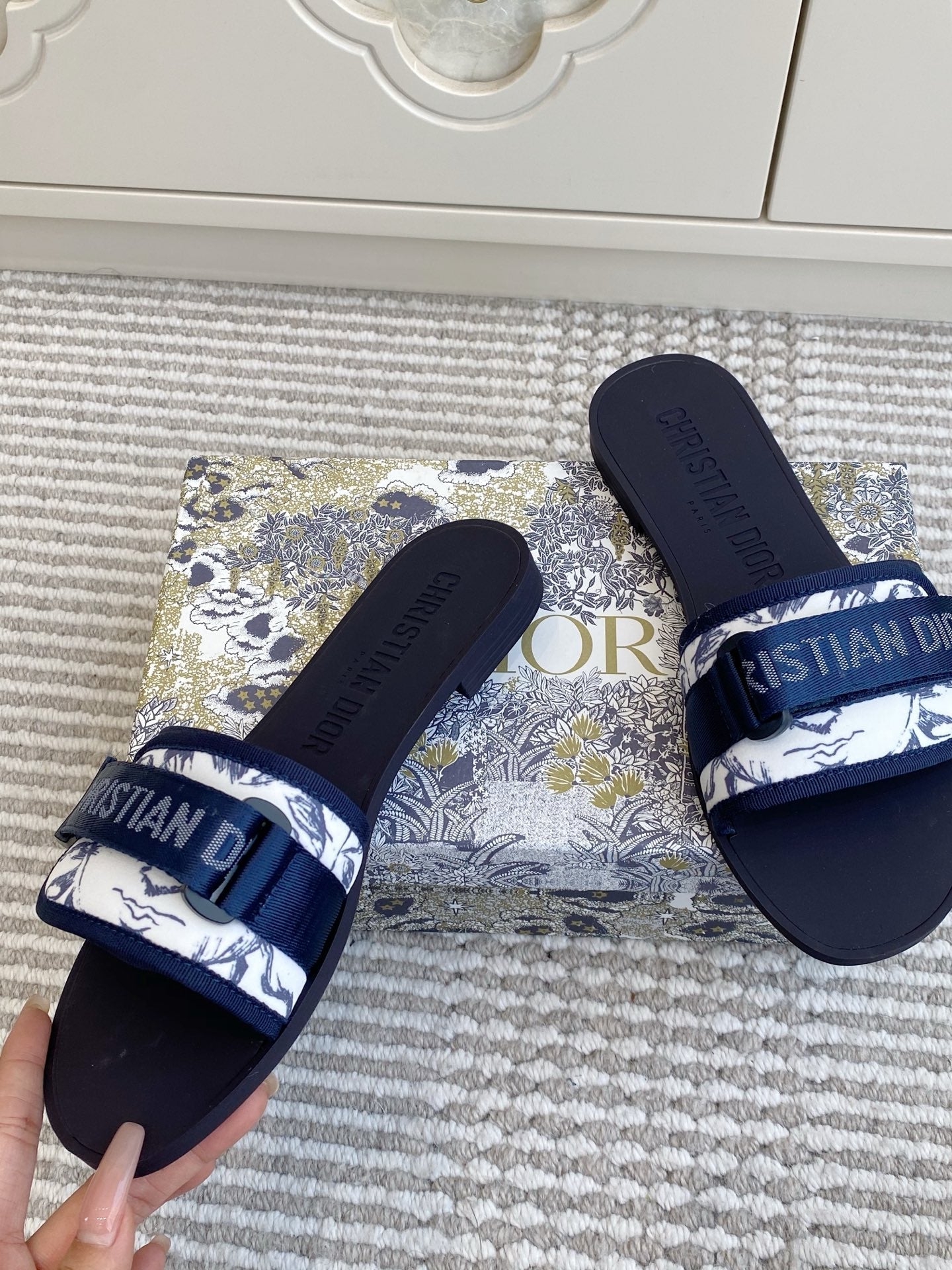 CD 26s Flat Slippers Navy Blue Canvas Rubber 648134