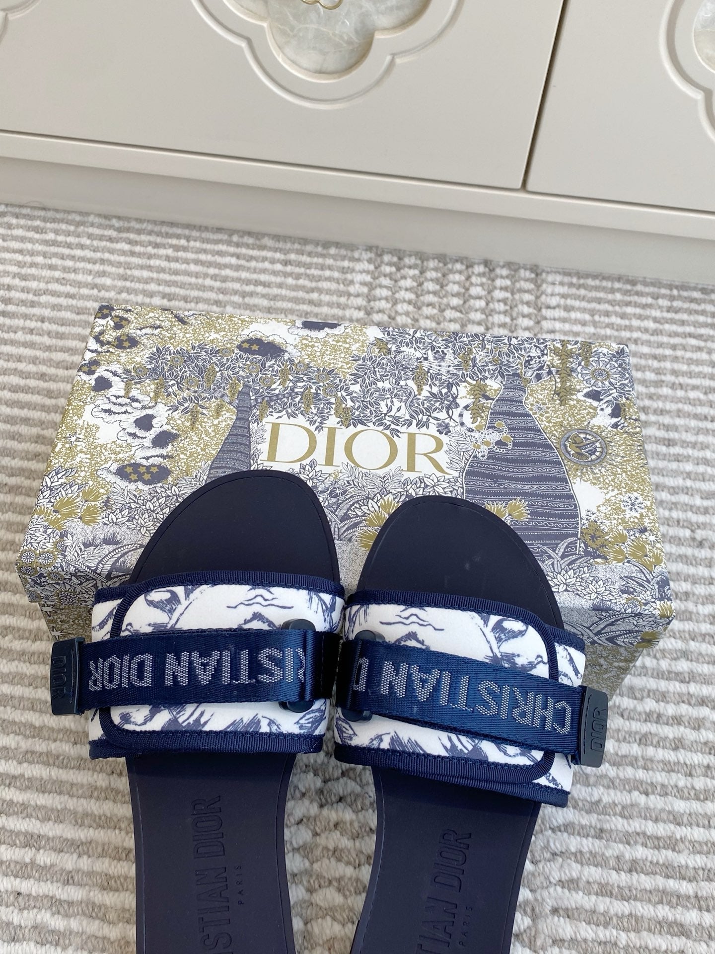 CD 26s Flat Slippers Navy Blue Canvas Rubber 648134