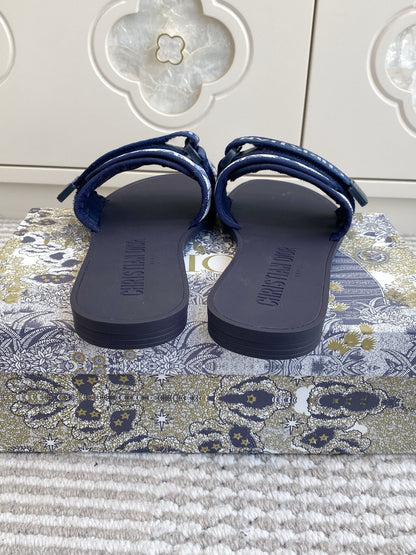 CD 26s Flat Slippers Navy Blue Canvas Rubber 648134
