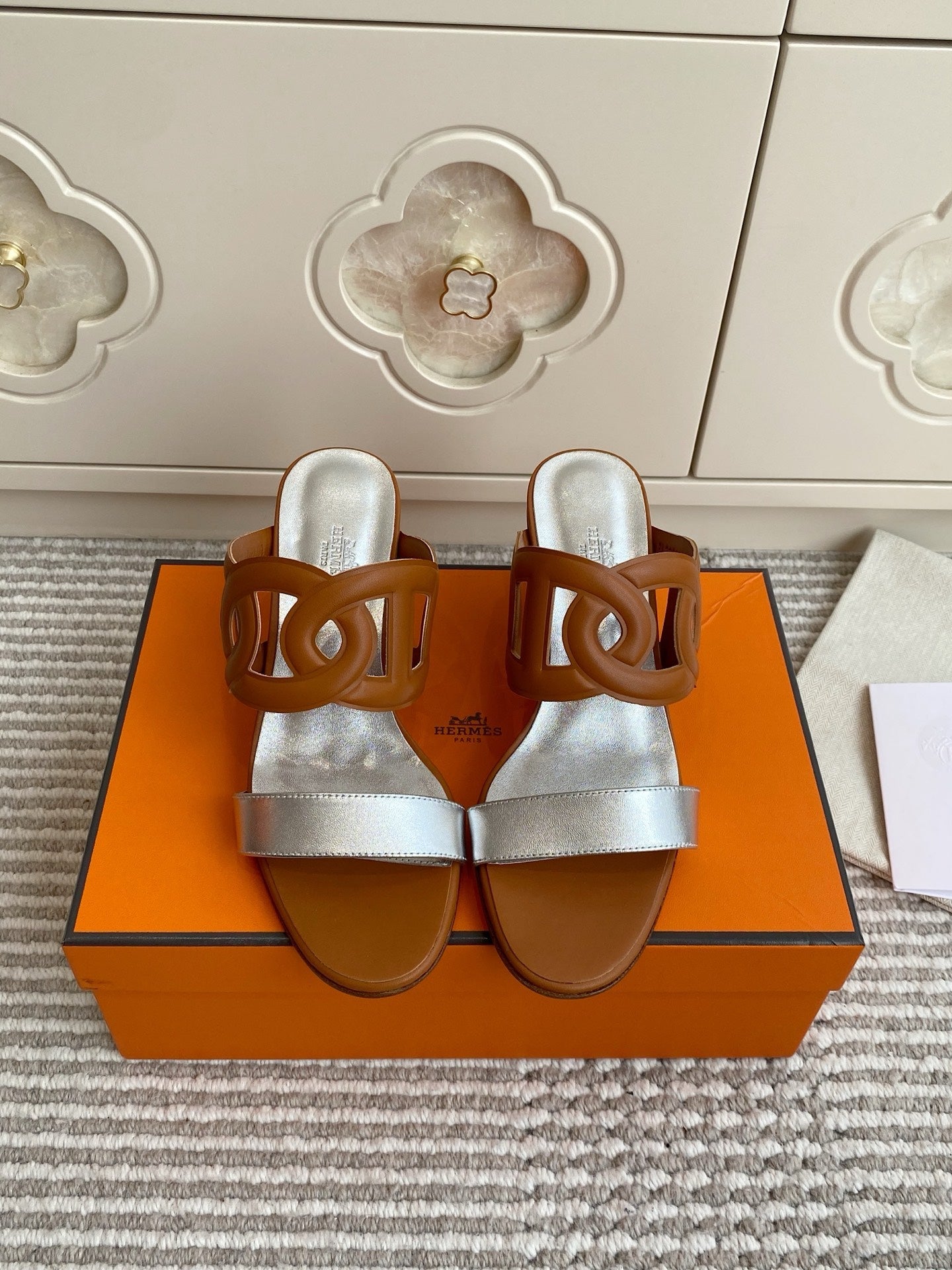 HM Lipari Sandal 7cm Tan Sliver Leather 776555