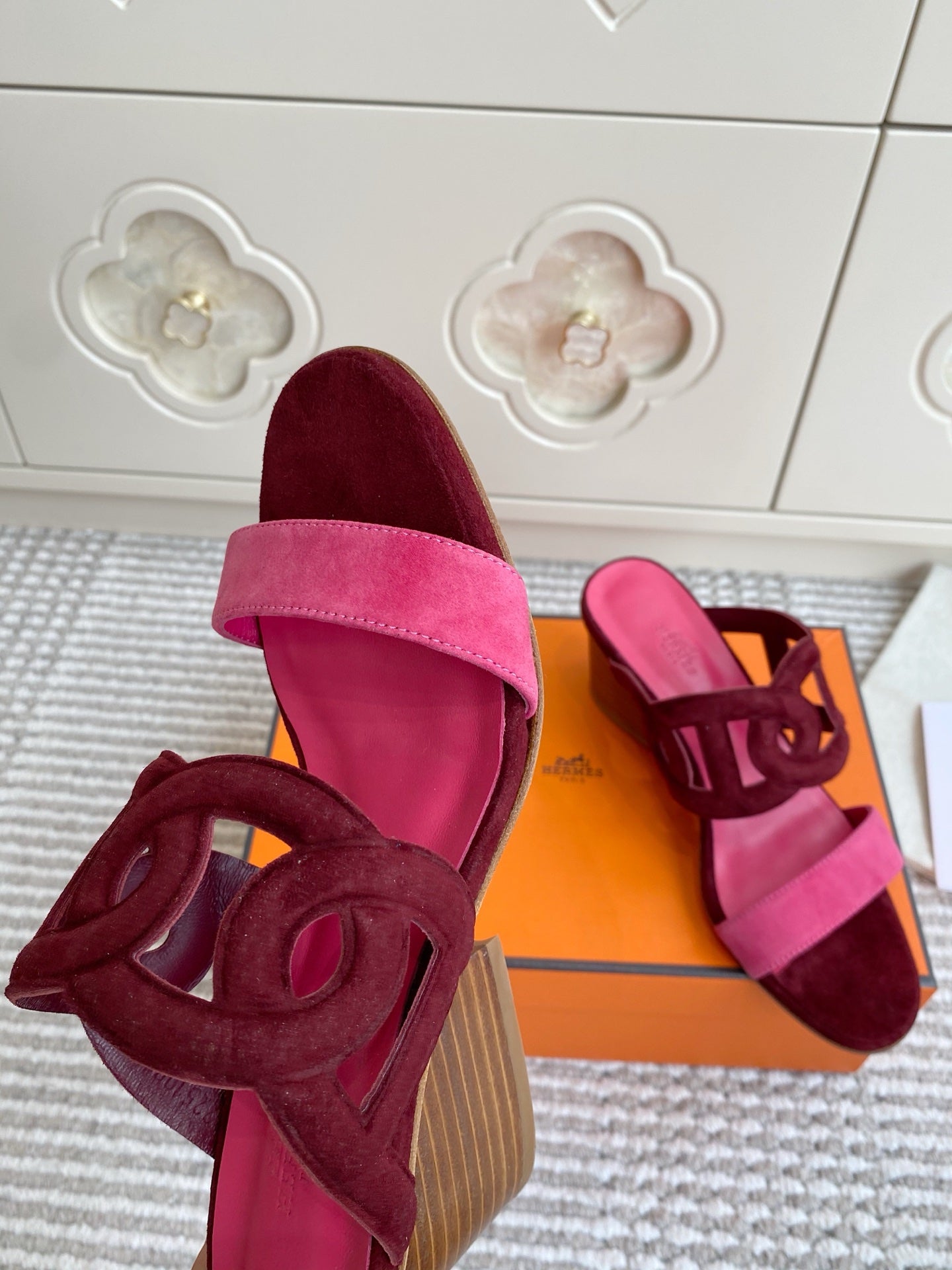 HM Lipari Sandal 7cm Hot Pink Burgundy Suede 776535