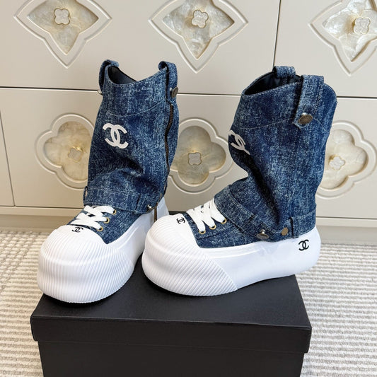 CC 26s Denim High-Top Sneakers 4cm Blue Denim 122032