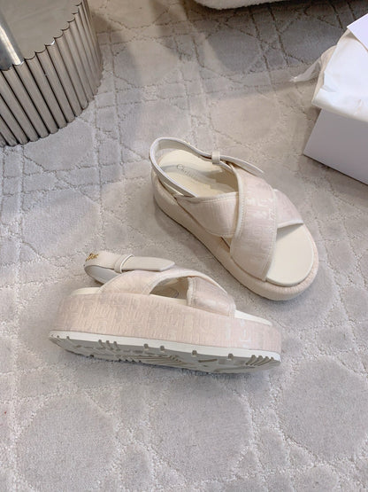 CD 26s  Platform Sandals 65 Light Pink Canvas Lambskin 644287