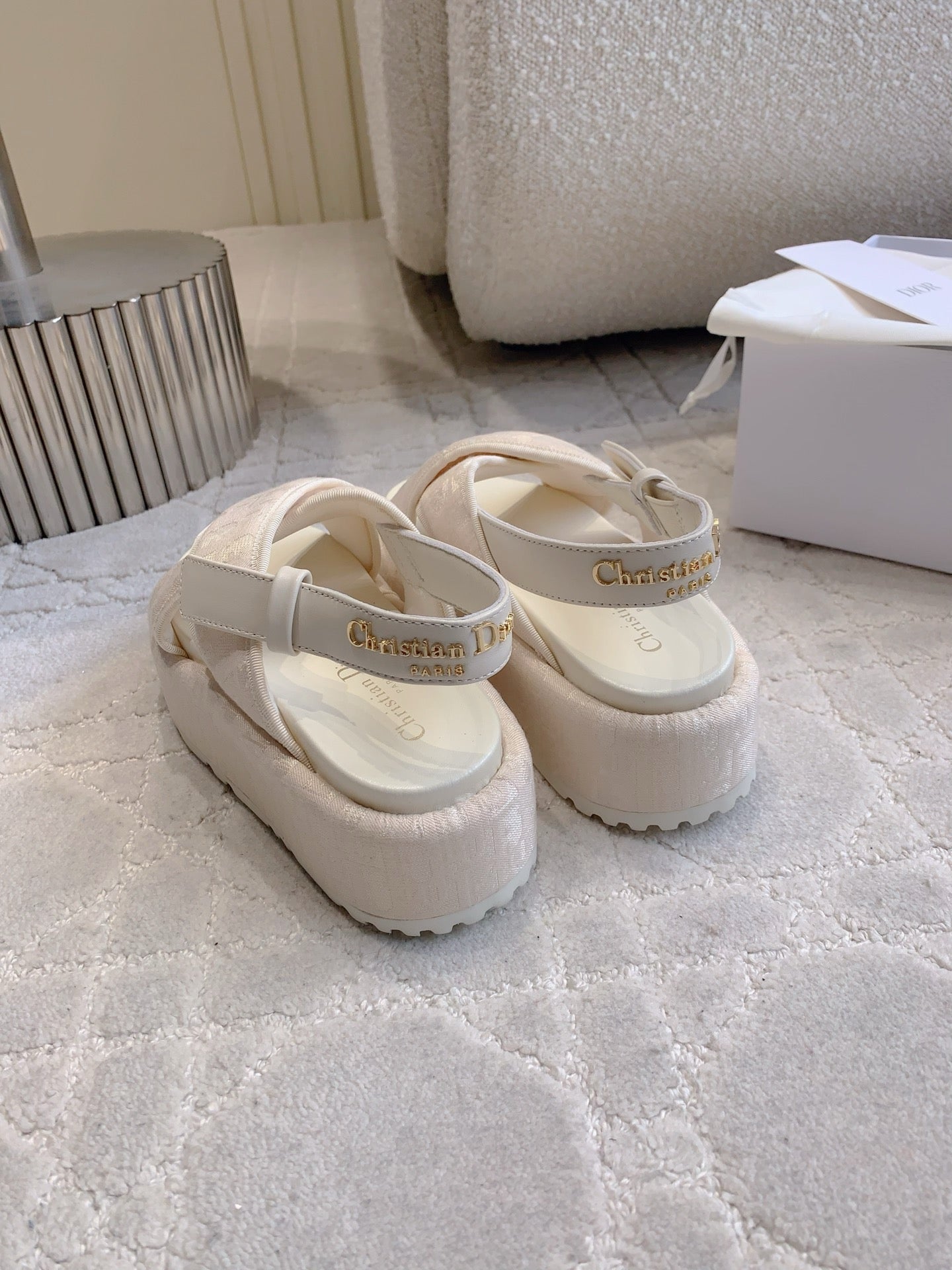 CD 26s  Platform Sandals 65 Light Pink Canvas Lambskin 644287