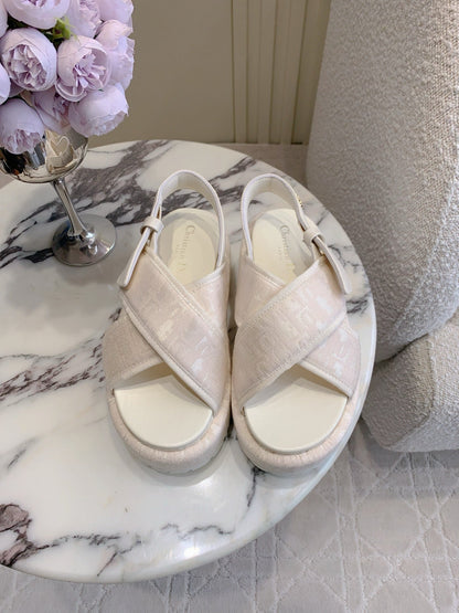 CD 26s  Platform Sandals 65 Light Pink Canvas Lambskin 644287