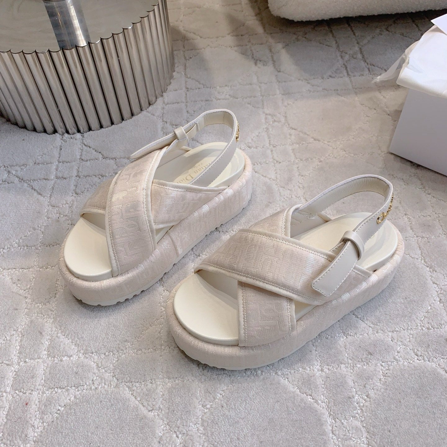 CD 26s  Platform Sandals 65 Light Pink Canvas Lambskin 644287
