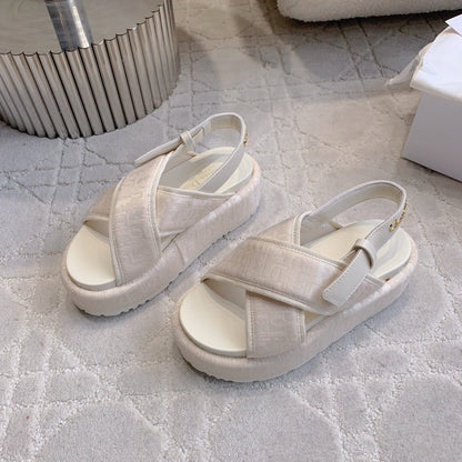 CD 26s  Platform Sandals 65 Light Pink Canvas Lambskin 644287
