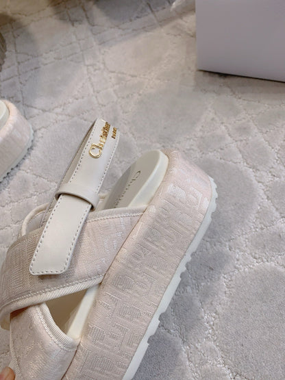 CD 26s  Platform Sandals 65 Light Pink Canvas Lambskin 644287