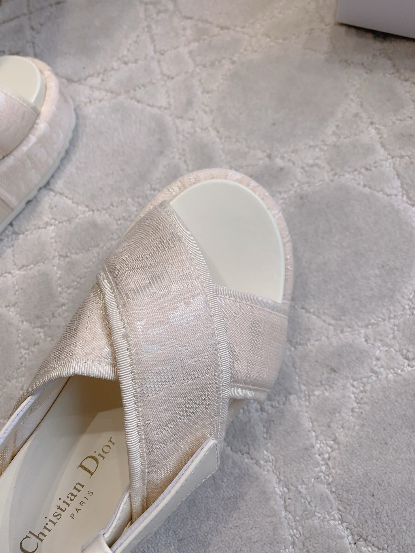 CD 26s  Platform Sandals 65 Light Pink Canvas Lambskin 644287