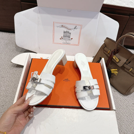 HM Kelly Buckle Sandals 5cm White Leather 804986