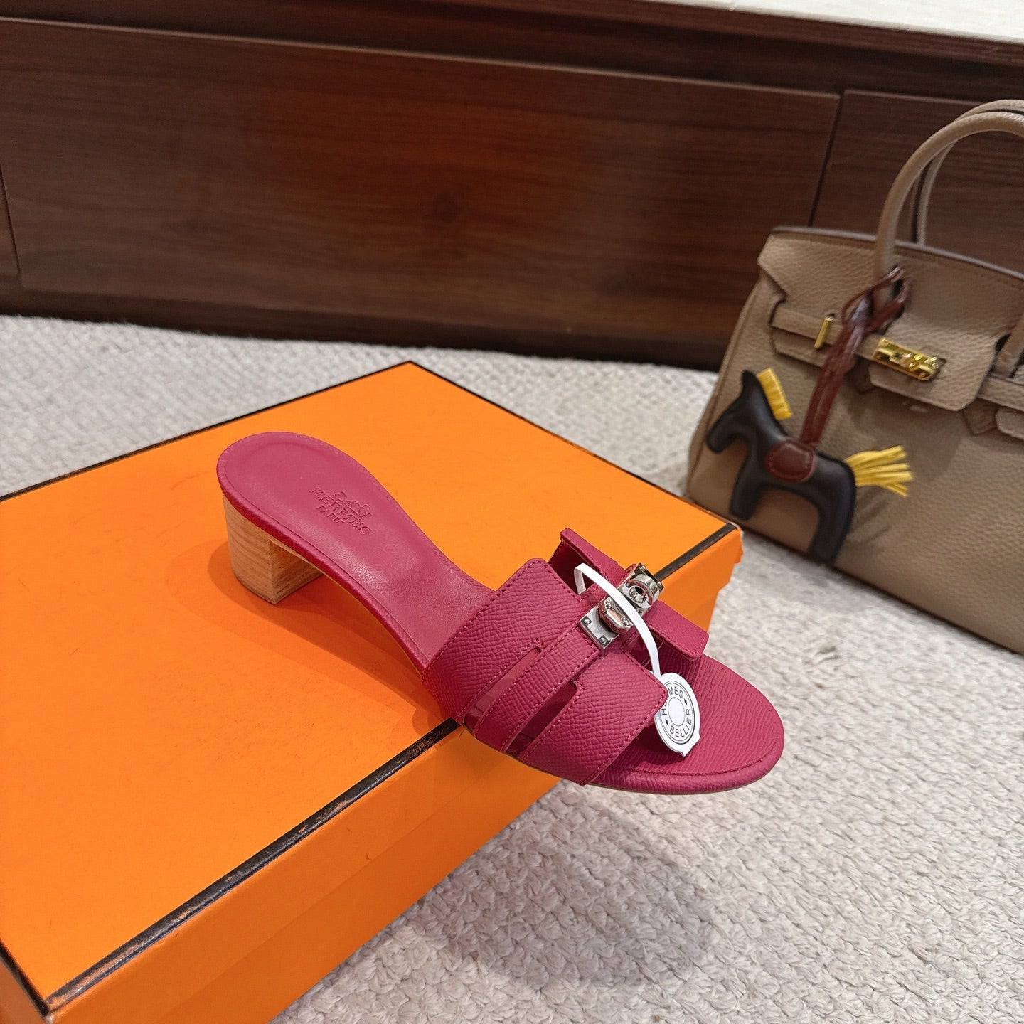 HM Kelly Buckle Sandals 5cm Hot Pink Leather 804988