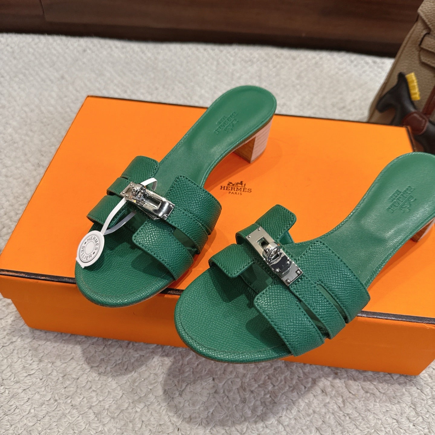 HM Kelly Buckle Sandals 5cm Green Leather 804993