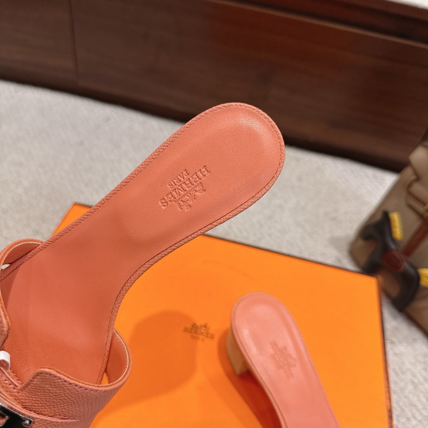 HM Kelly Buckle Sandals 5cm Orange Leather 804997