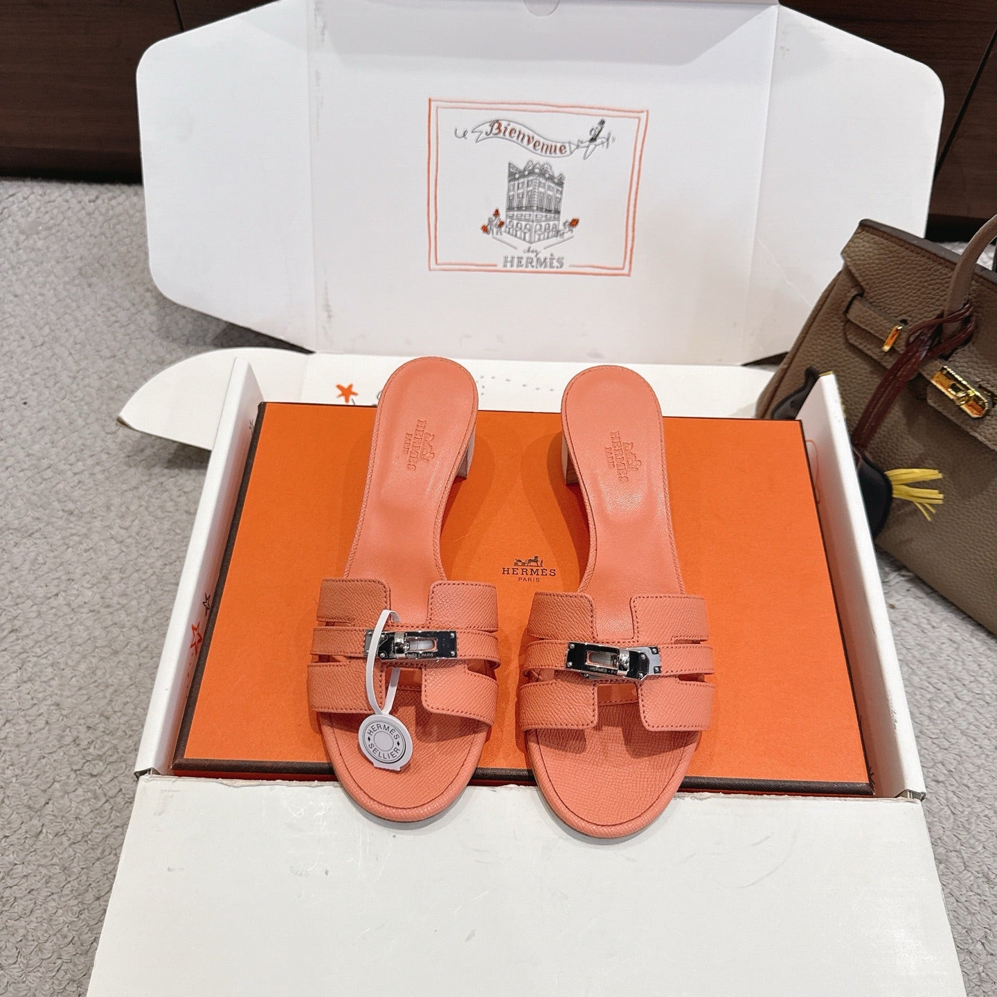 HM Kelly Buckle Sandals 5cm Orange Leather 804997