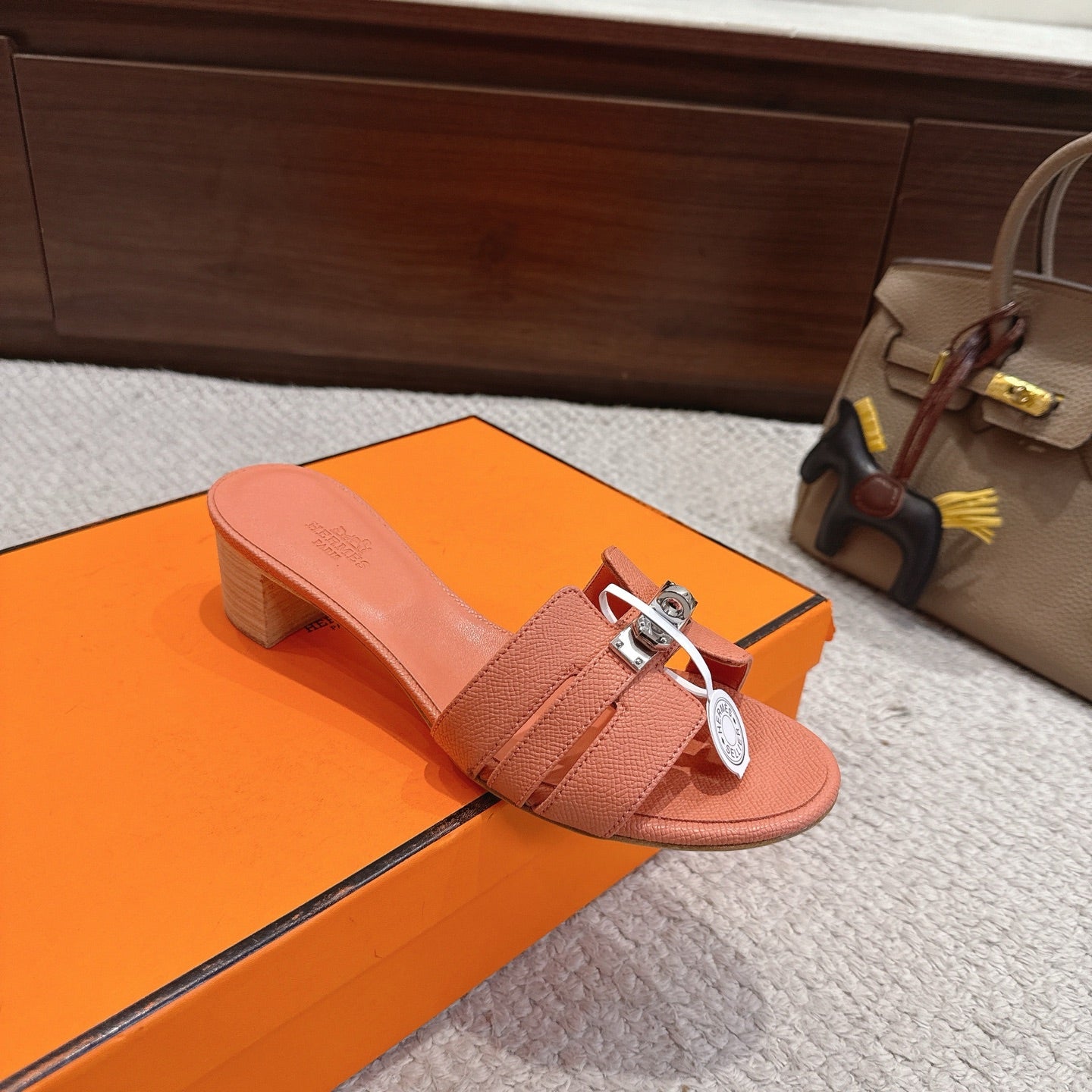 HM Kelly Buckle Sandals 5cm Orange Leather 804997
