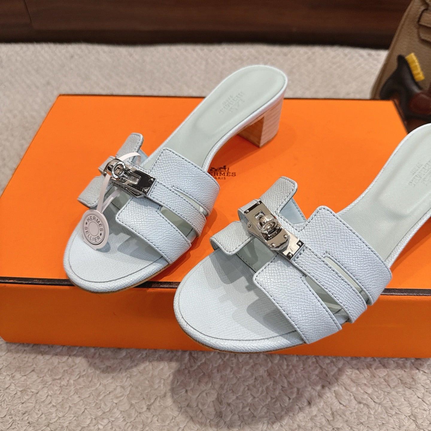 HM Kelly Buckle Sandals 5cm Stale Blue Leather 804998