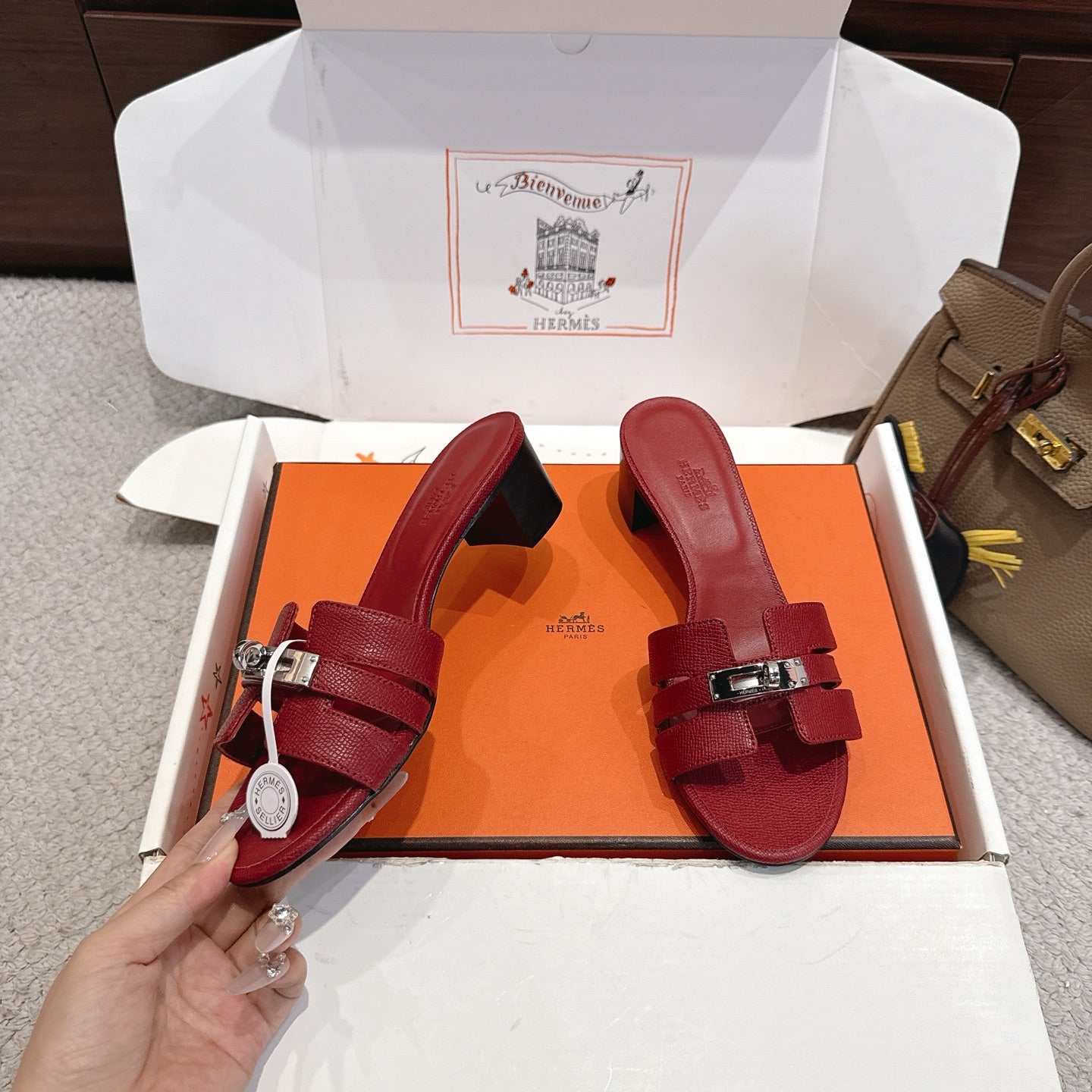 HM Kelly Buckle Sandals 5cm Burgundy Leather 805001