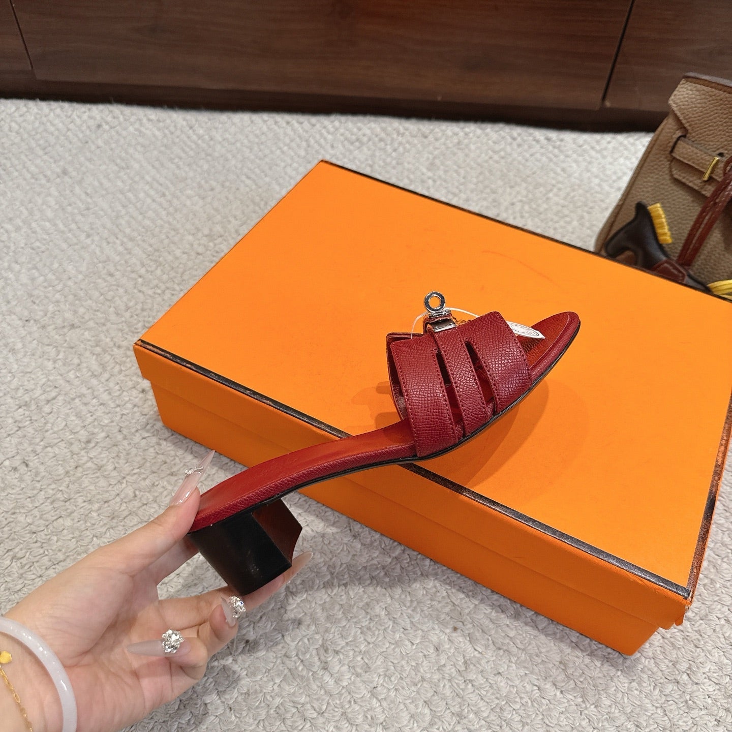 HM Kelly Buckle Sandals 5cm Burgundy Leather 805001