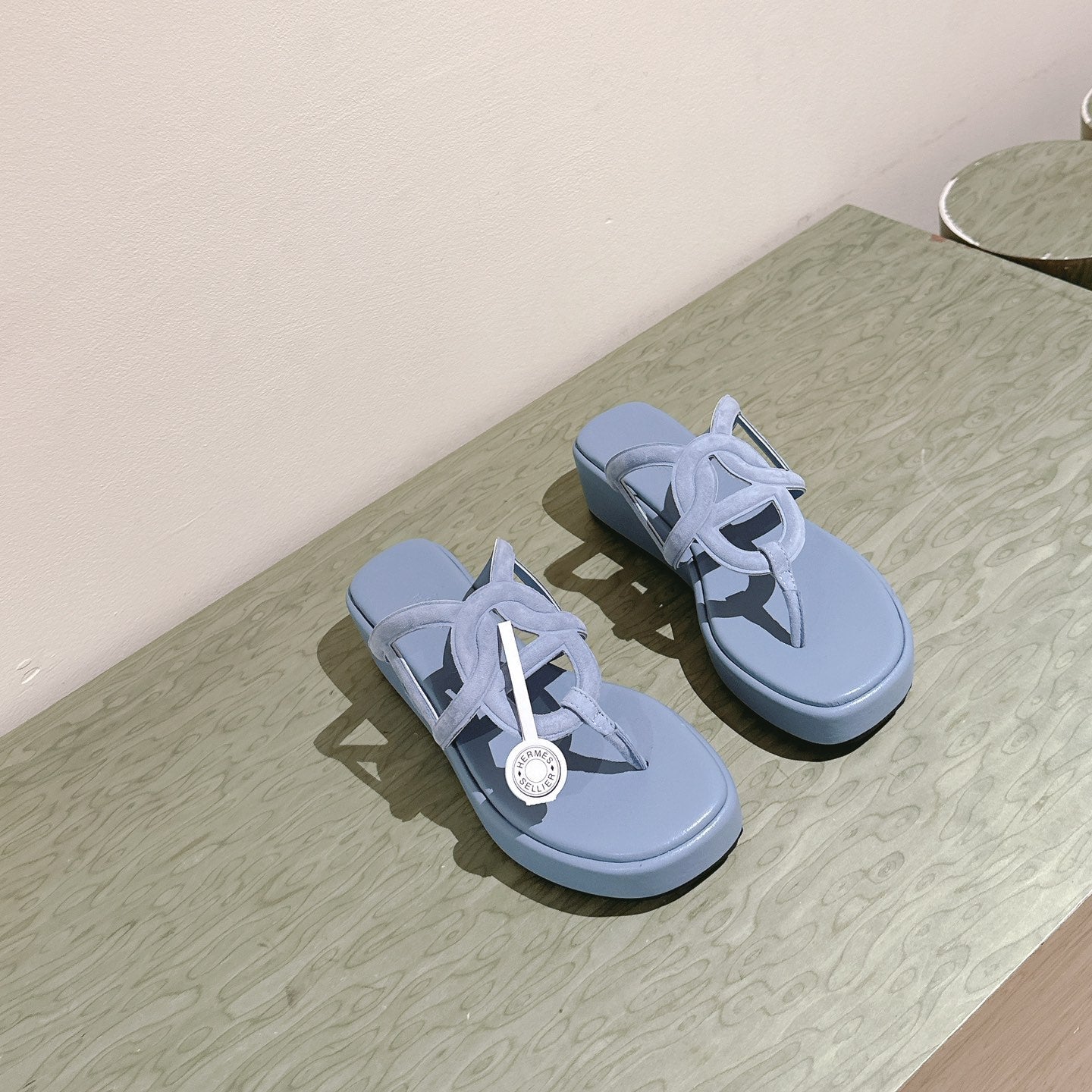 HM  Gipsy  Sandals 50mm Blue Sheepskin 484750