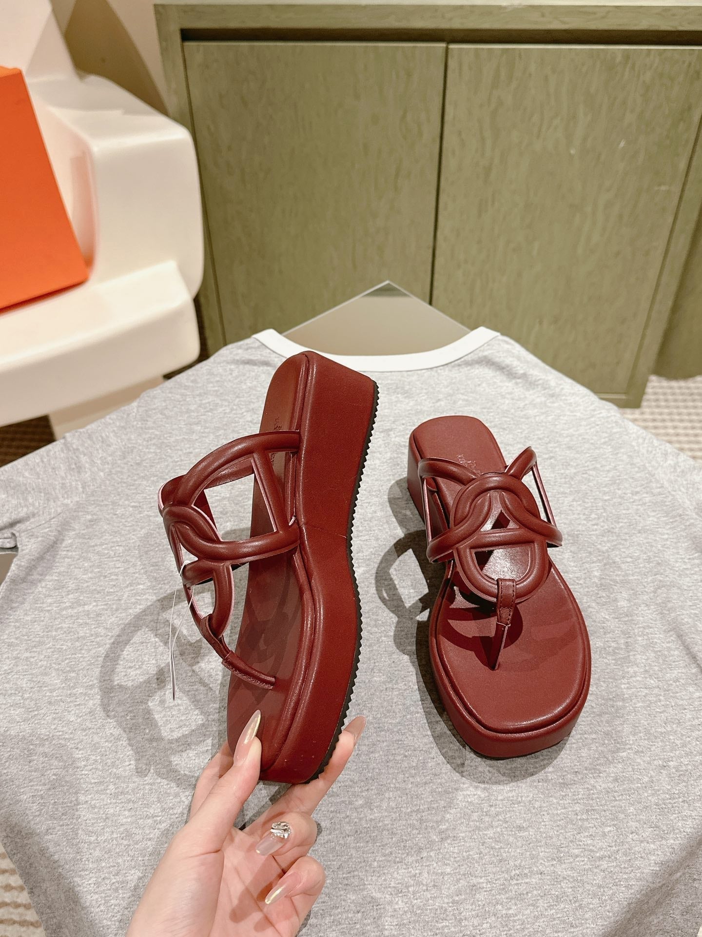 HM  Gipsy  Sandals 50mm Reddish-brown Sheepskin 484755