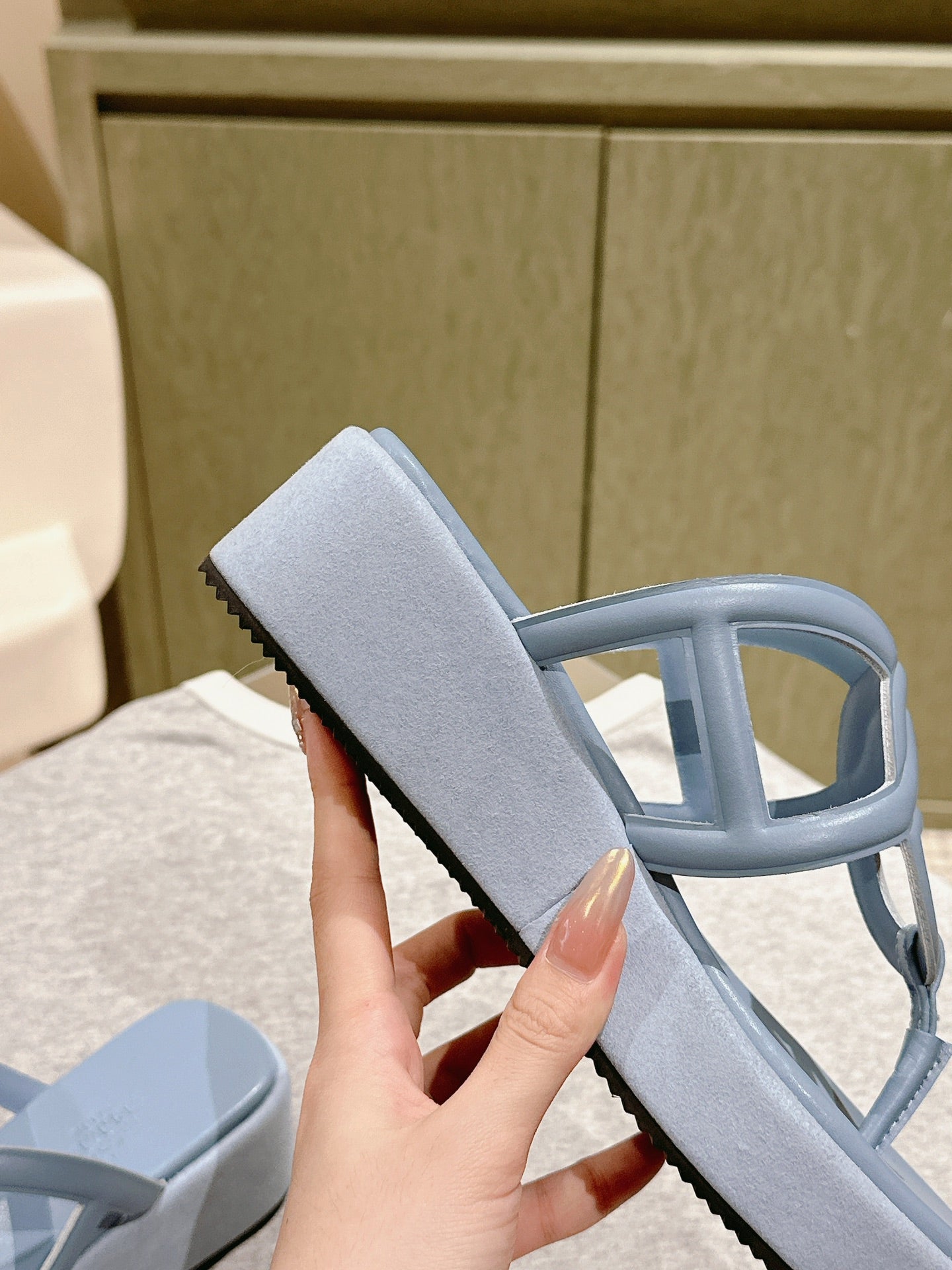 HM  Gipsy  Sandals 50mm Light Blue Sheepskin 484754