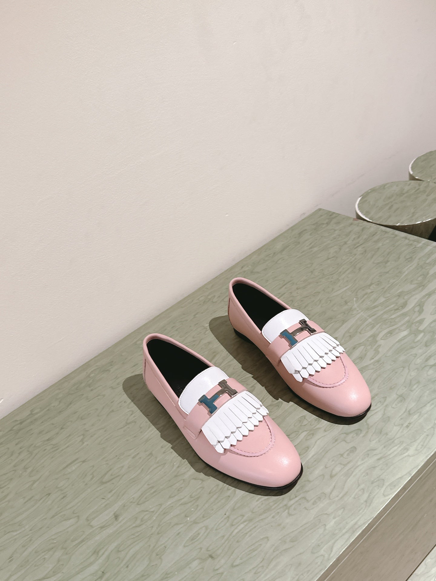 HM Mocassins Royal Loafers  Muted Pink White Sheepskin 445006