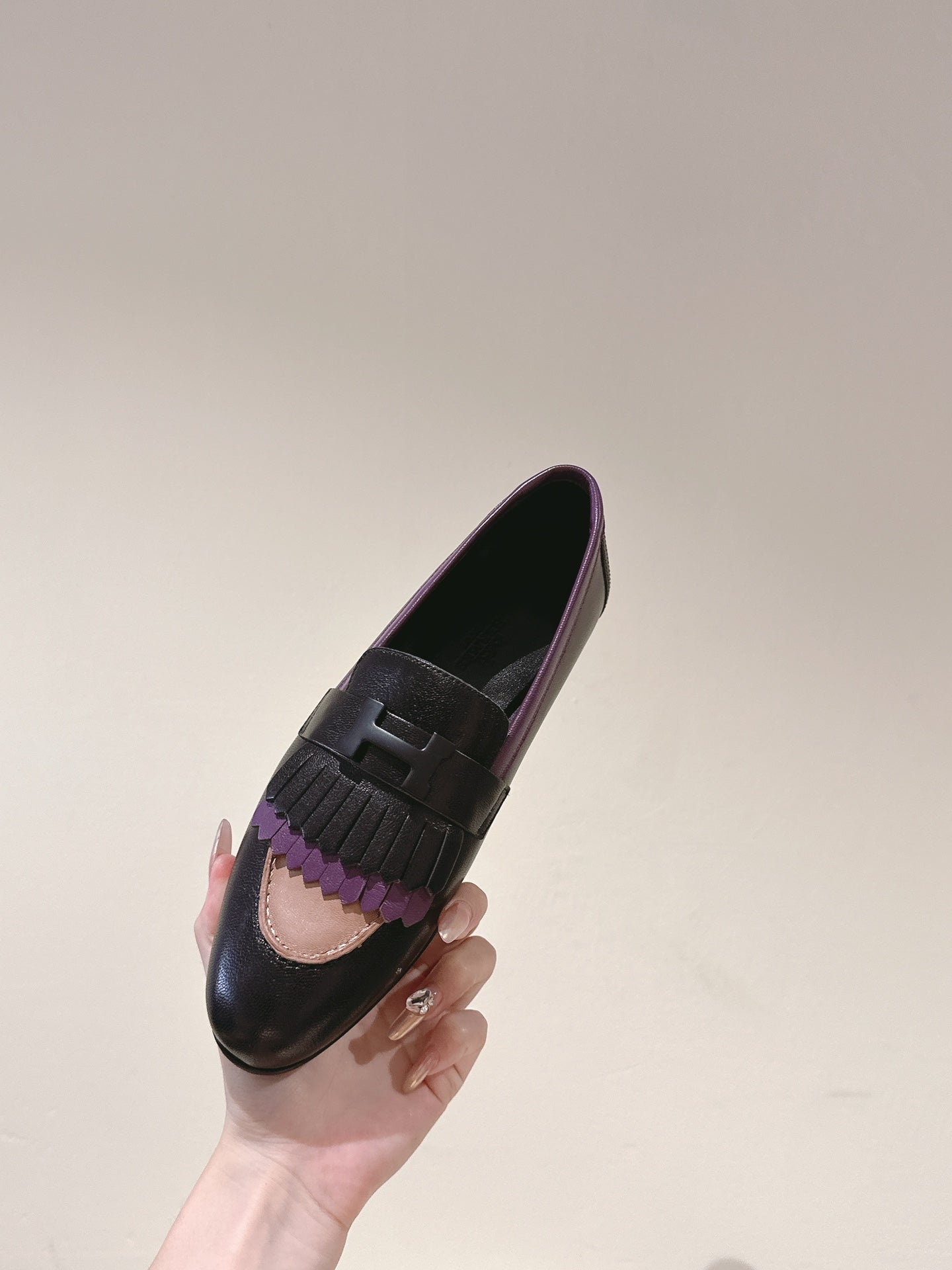 HM Mocassins Royal Loafers Black Purple Sheepskin 445012