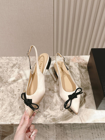 CC 26s Slingback Flat Beige Satin Sheepskin 658476