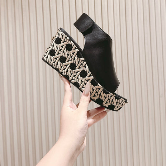 CD Attitude Wedge Sandal 85mm Black Calfskin 483087