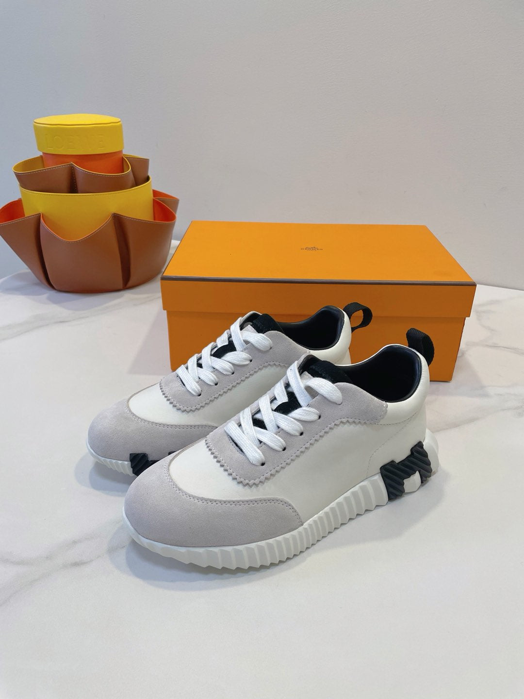 HM Bouncing sneaker Beige Grey mix White Calfskin and Suede 212288