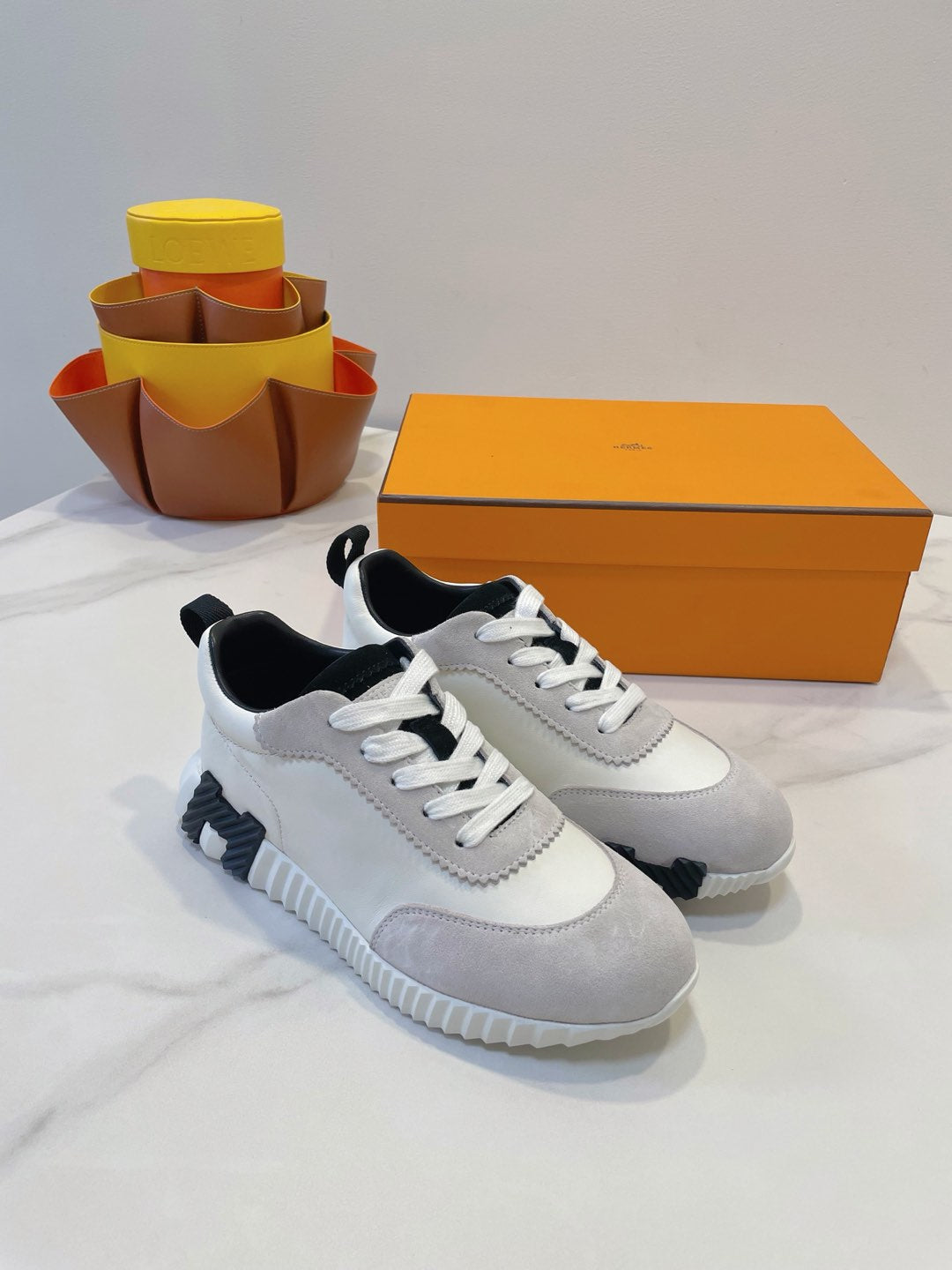 HM Bouncing sneaker Beige Grey mix White Calfskin and Suede 212288