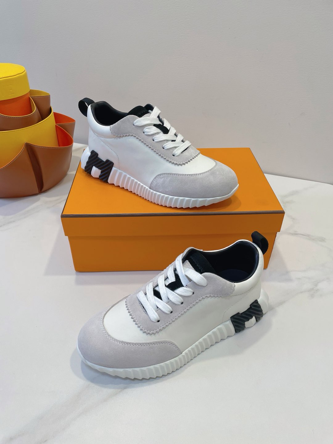 HM Bouncing sneaker Beige Grey mix White Calfskin and Suede 212288