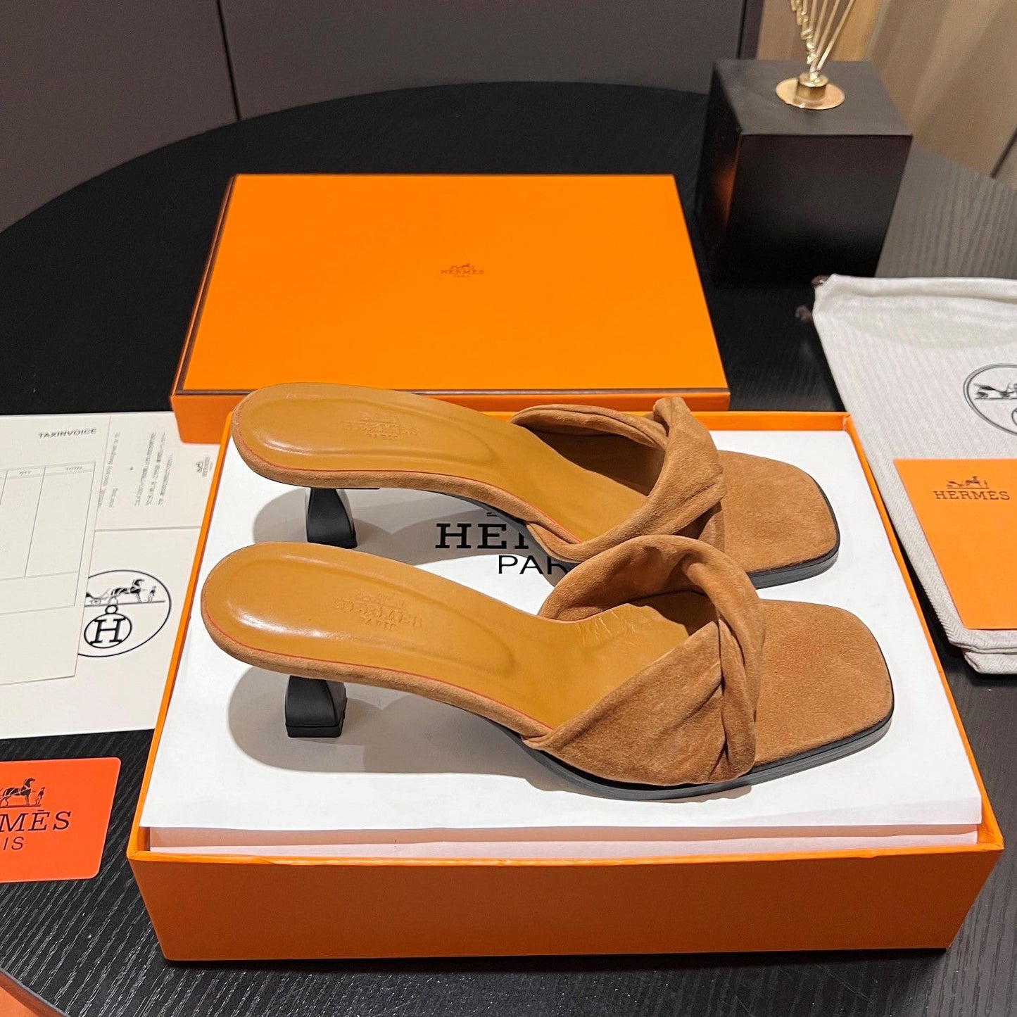 HM Giny Sandal 5.5 Tan Brown Suede Calfskin 680057