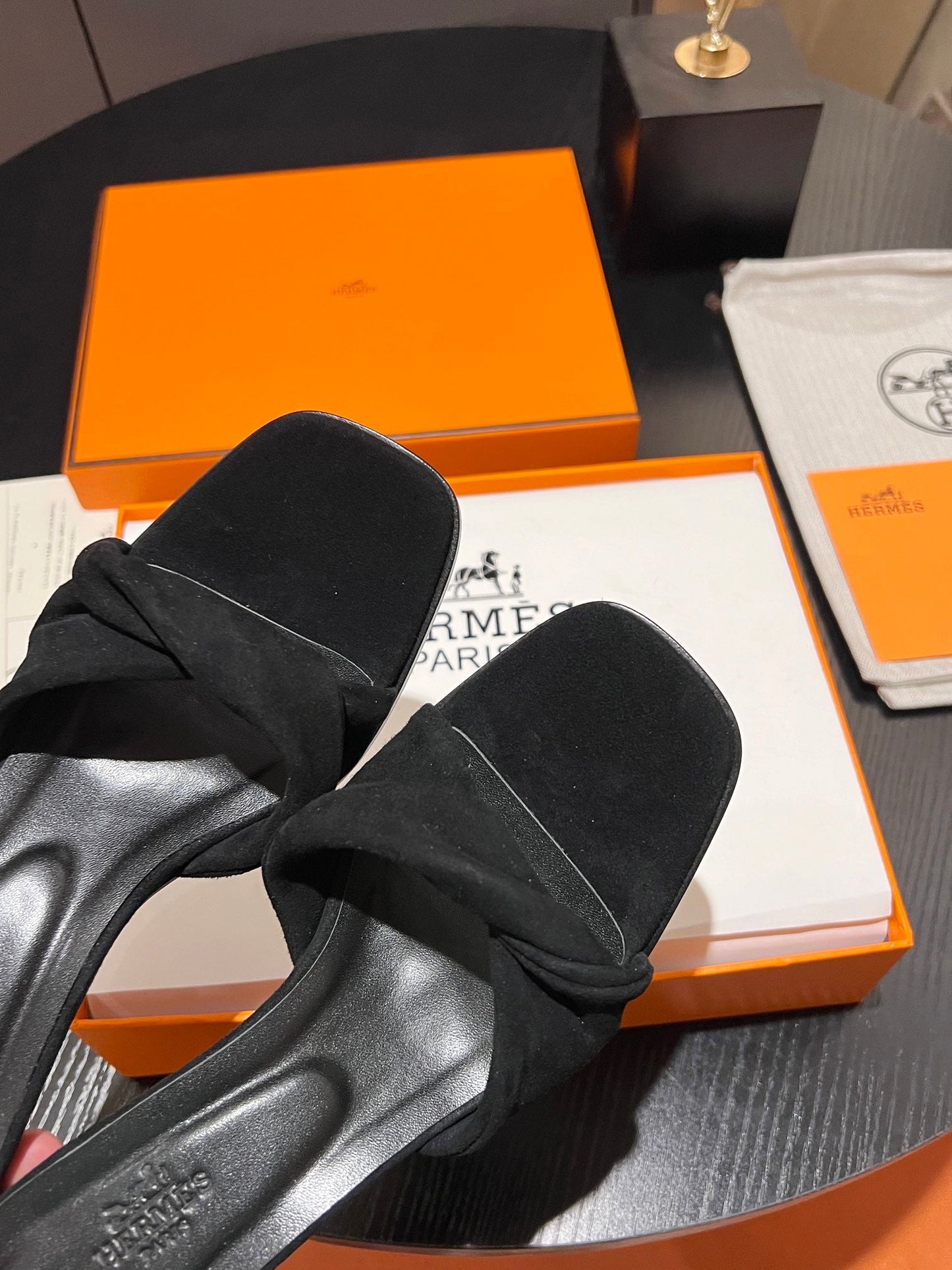 HM Giny Sandal 5.5 Black Suede Calfskin 680063