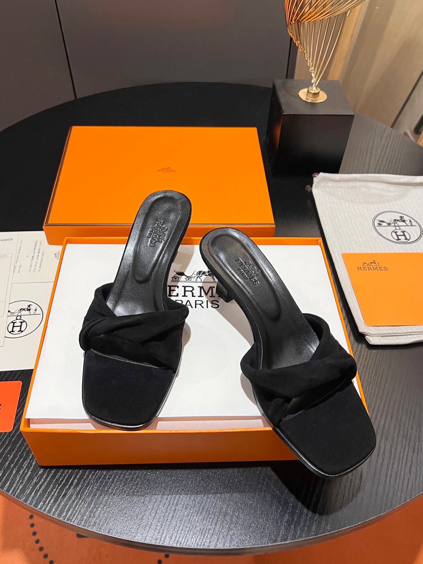 HM Giny Sandal 5.5 Black Suede Calfskin 680063