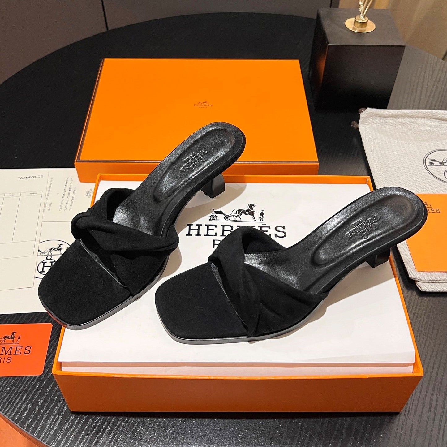 HM Giny Sandal 5.5 Black Suede Calfskin 680063