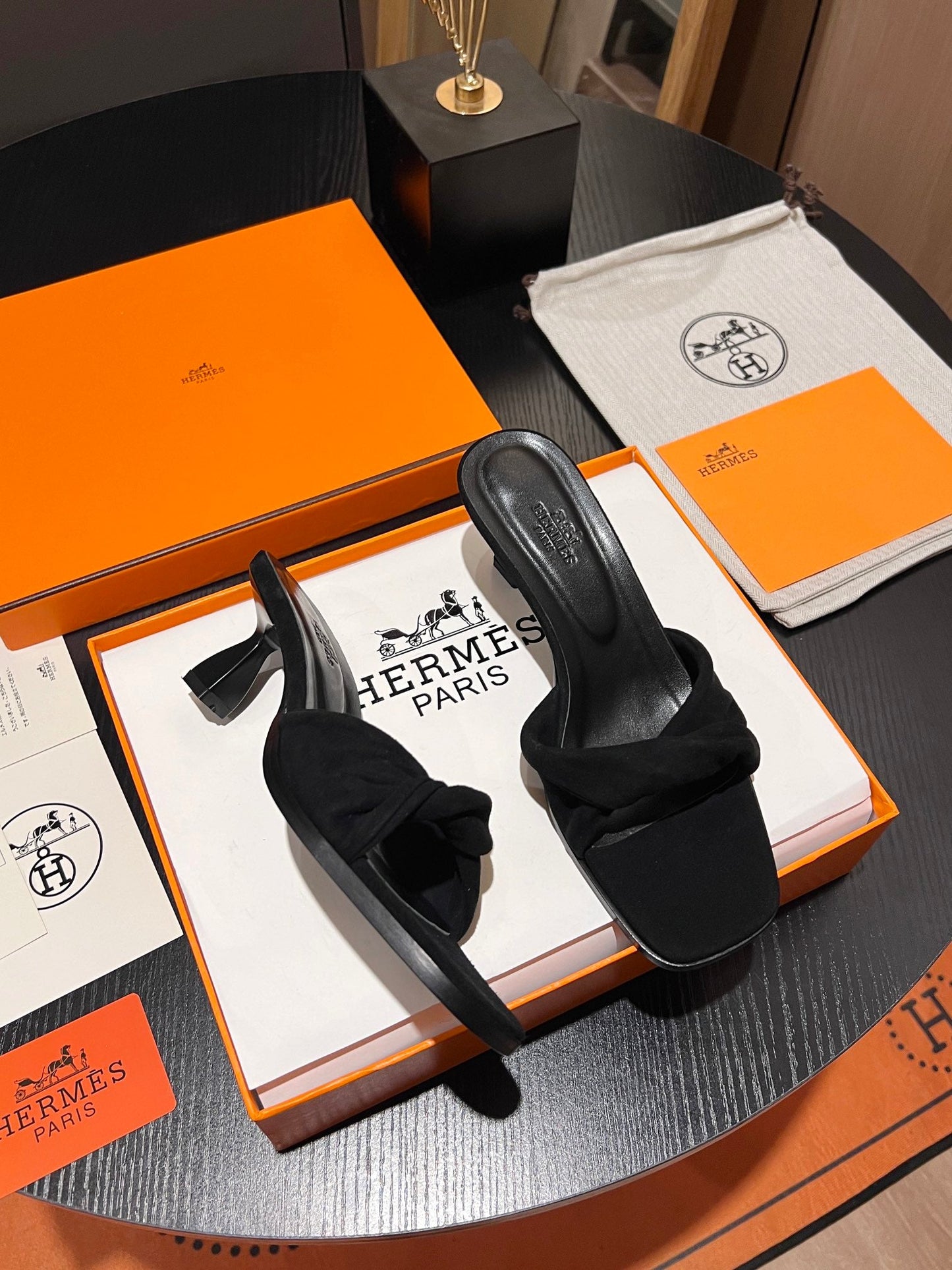 HM Giny Sandal 5.5 Black Suede Calfskin 680063
