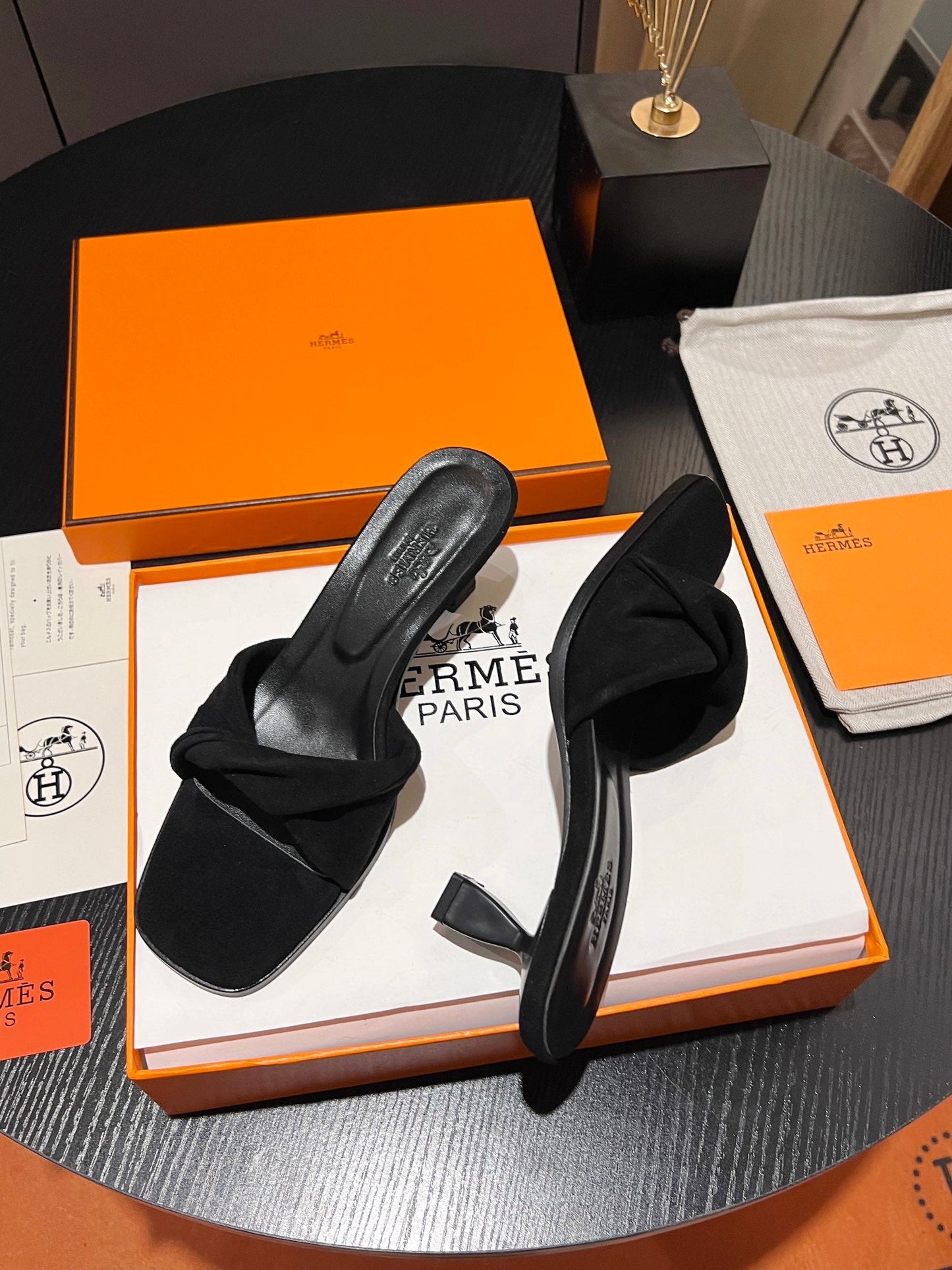 HM Giny Sandal 5.5 Black Suede Calfskin 680063